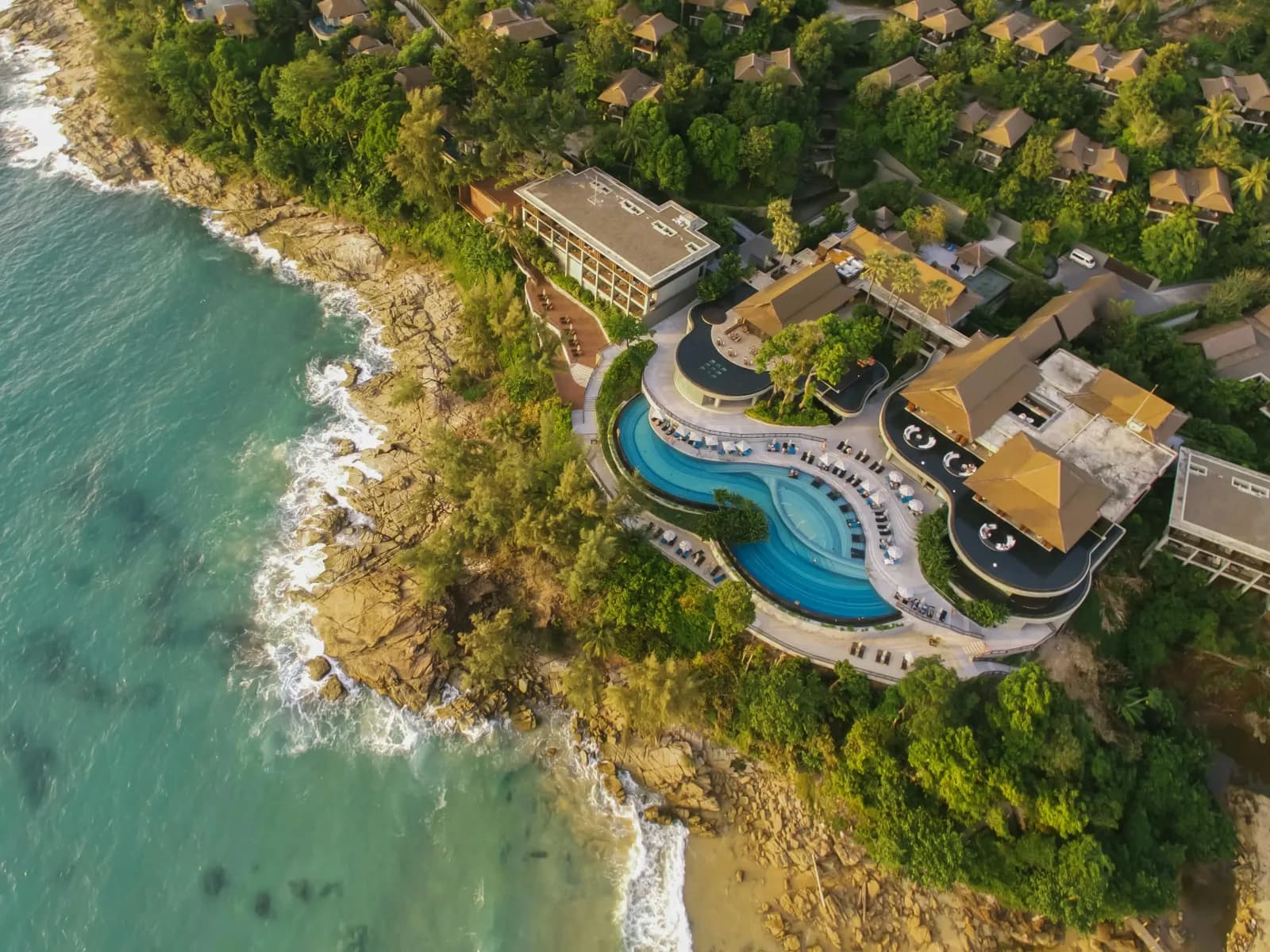 Cliffside resort at Cape Panwa, aerial view