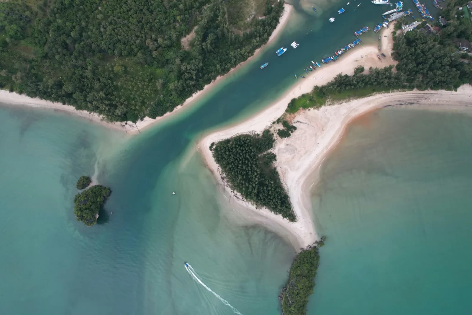 Aerial view of the Nai Yang Beach sandbar